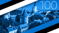 Kuvakollaasi Viron lipusta ja Tallinnan siluetista.