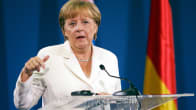 Saksan liittokansleri Angela Merkel puhuu toimittajille lehdistötilaisuudessa.