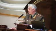 Venäjän asevoimien päällikkö kenraali Nikolai Makarov esitelmöimässä Helsingin yliopistossa.
