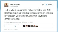 Timo Haapalan twiitti.