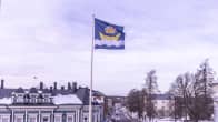 Haminan kaupungin vaakuna lipussa. Kuvattu Mannerheihimintien suuntaan.