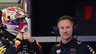 Max Verstappen ja Christian Horner kuvassa.