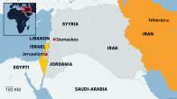 Laaja kartta missä näkyy Iranin ja Israelin etäisyys.