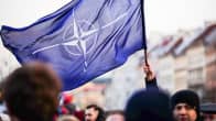 En person viftar med en Natoflagga.