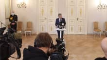 Presidentti Sauli Niinistö puhuu Yhdysvaltojen presidentinvaalien tulosta käsittelevässä mediatapaamisessa Presidentinlinnassa