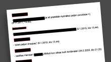 Osa asiakirjasta missä on paljon peitettyjä kohtia ja näkyvissä tekstit "Ja sit pistetään kylmäksi paljon porukkaa =)", "tulee paljon kroppaq" ja "saattaa meinaan PEITETTY KOHTA yllättyä kun alkaa luoti lentämään".