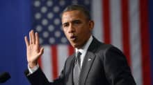 Yhdysvaltain presidentti Barack Obama puhuu vaalitilaisuudessa Baltimoressa 13.6.2012.