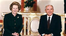 Britannian pääministeri Margaret Thatcher Kremlissä, Moskovassa Mihail Gobachevin vieraana 30. maaliskuuta 1987.
