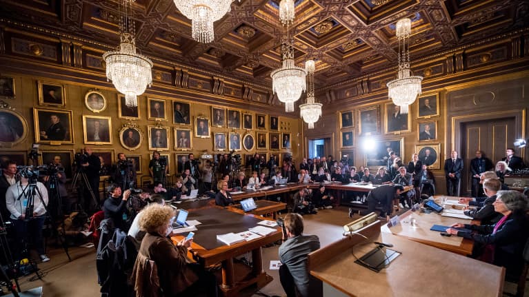 Ruotsin akatemiassa Nobel-palkintojen julkistamistilaisuus