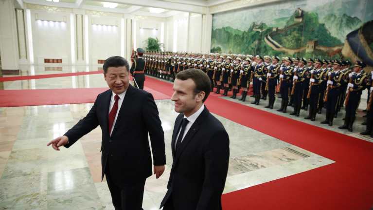 Kiinan presidentti Xi Jinping vastaanotti Ranskan presidentin Emmanuel Macronin Pekingissä tammikuussa 2018.