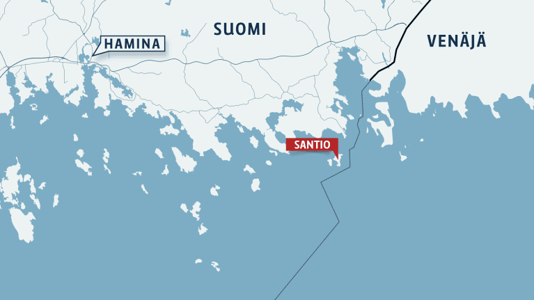 Kartta Santion saaresta ja Suomen itärajasta.