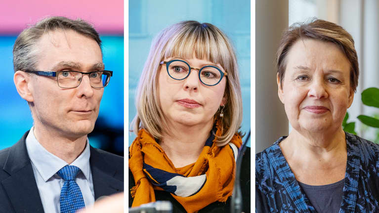 Oikeuskansleri Tuomas Pöysti, sosiaali- ja terveysministeri Aino-Kaisa Pekonen ja sosiaali- ja terveysministeriön kansliapäällikkö Kirsi Varhila.