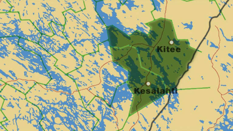Kartta, johon merkitty Kitee ja Kesälahti.