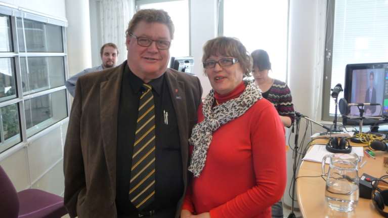 Perussuomalaisten ehdokkaina Etelä-Karjalan Radion vaalitentissä olivat Erkki Saarimäki ja Marja-Leena Leppänen.