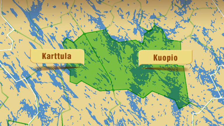 Kuopion ja Karttulan kuntaliitos kartalla