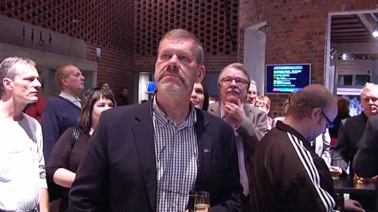 Perussuomalaiset vaalivalvojaisissa Verkatehtaalla, Kari Ilkkala ja Antero Niemelä.