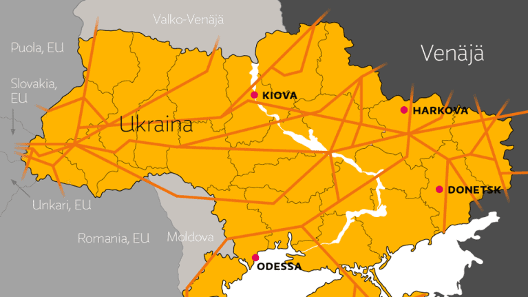 Ukrainan läpi kulkevat pääkaasuputket.