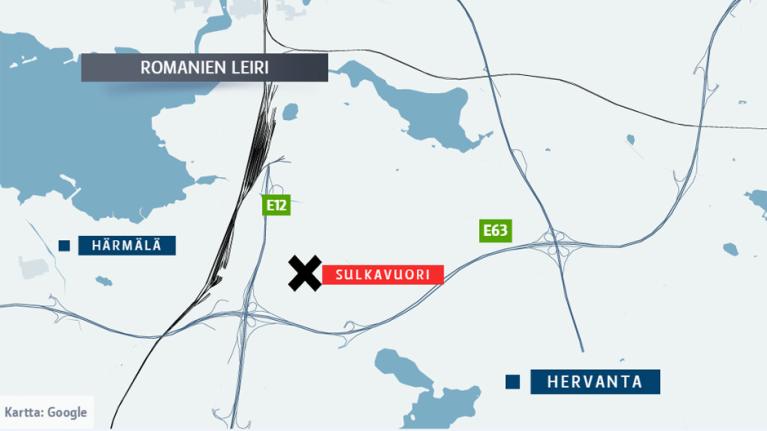 Kartta, jossa näkyy leiripaikan sijainti