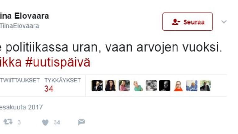 Ruutukaappaus Tiina Elovaaran twiitistä