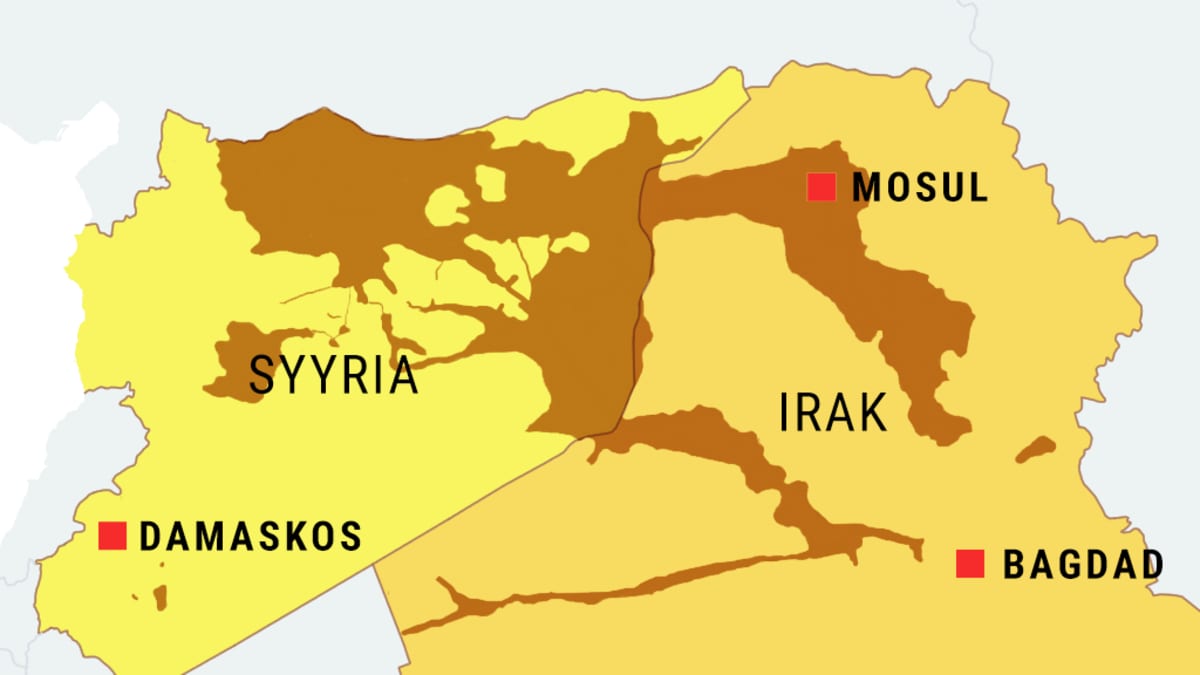 Isisin hallussa olevat alueet Syyriassa ja Irakissa tammikuussa 2015