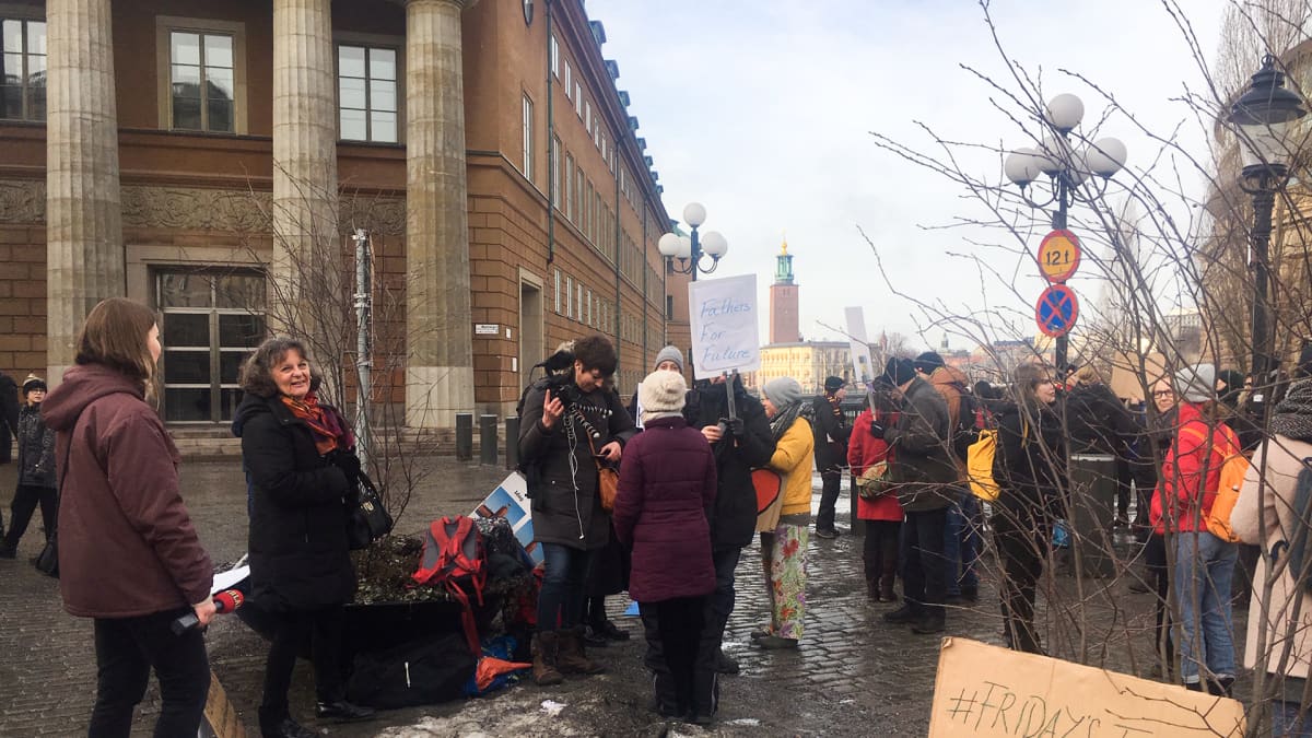 Greta Thunberg seisoo joka perjantai parlamenttitalon vieressä Tukholmassa.