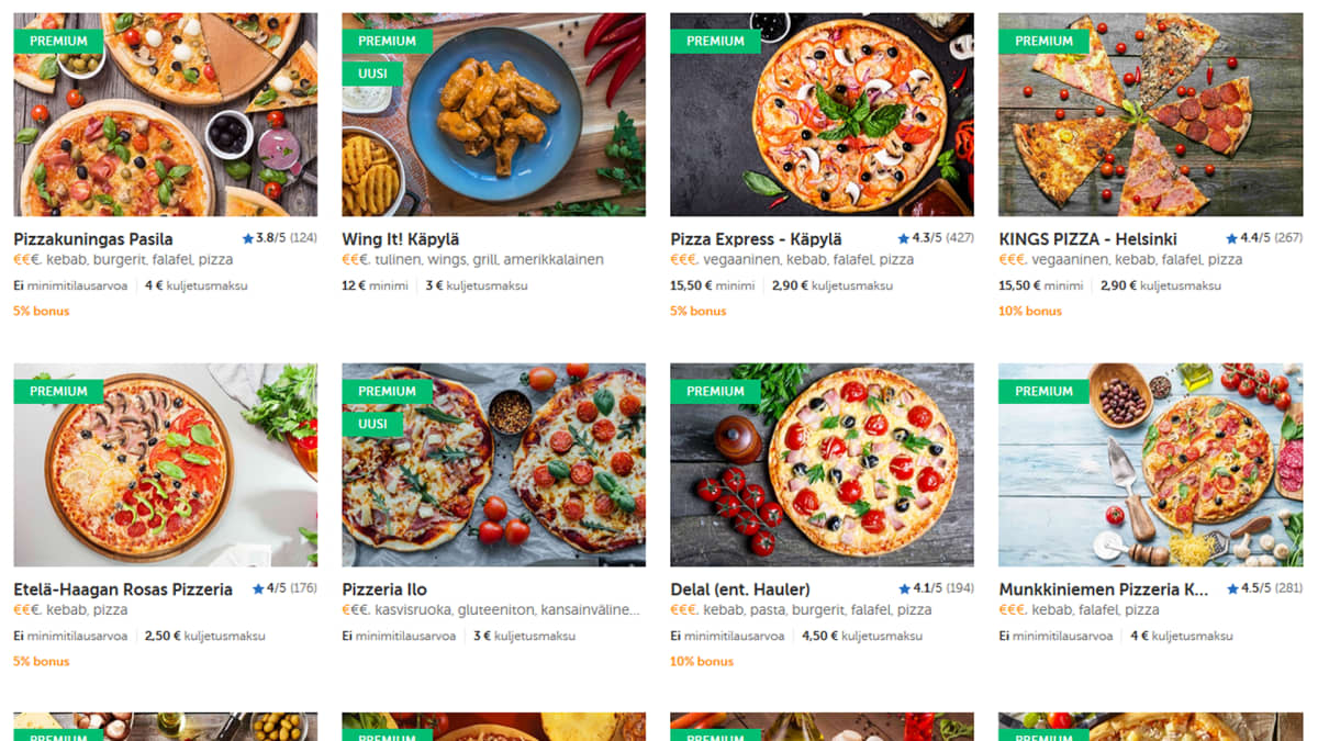 Kuvakaappaus Pizza-onlinen sivustolta