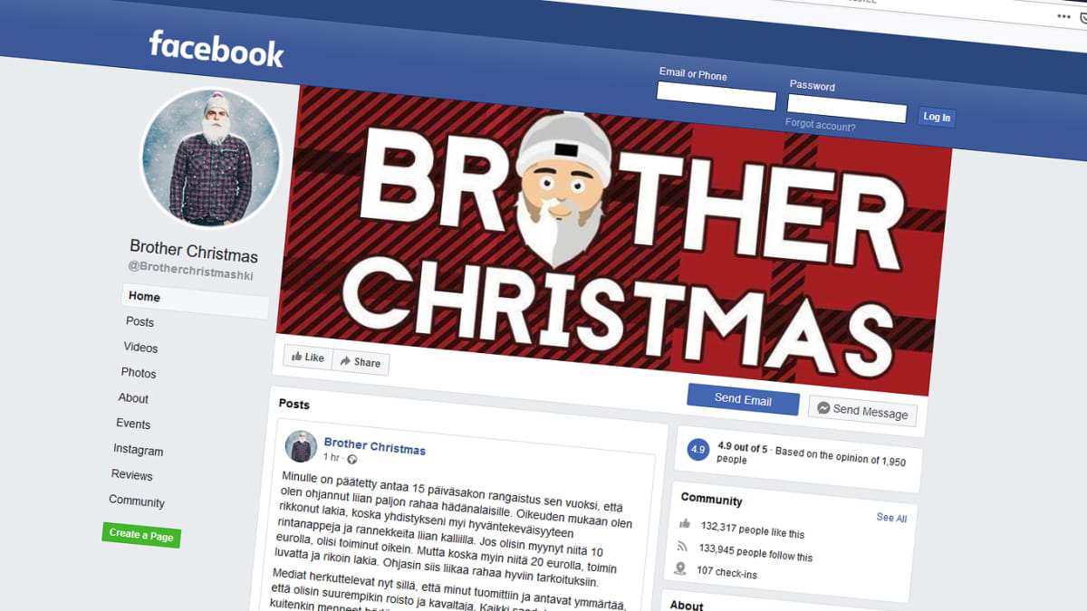 Brother Christmasin facebook-sivu