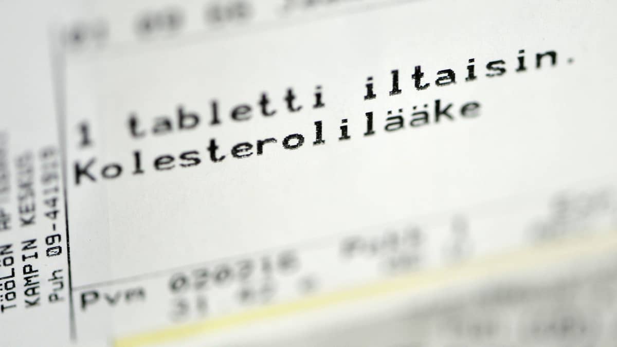 Kolesterolilääkkeen etiketti.