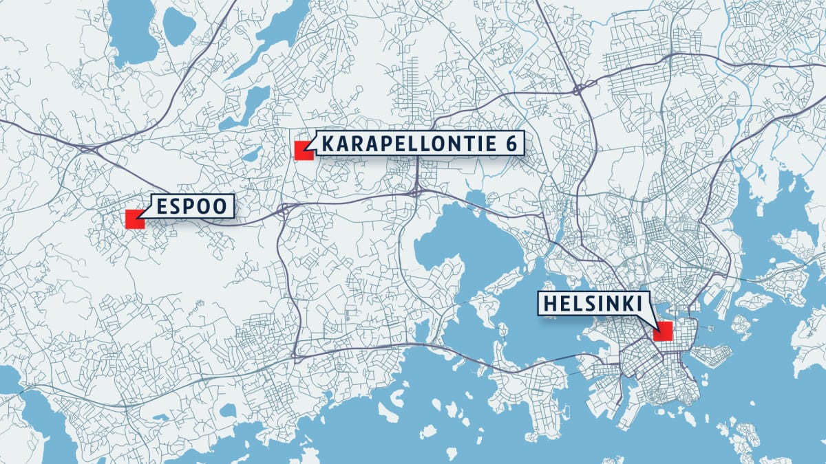 Kartta, johon on merkitty Karapellontie 6 Espoossa. 
