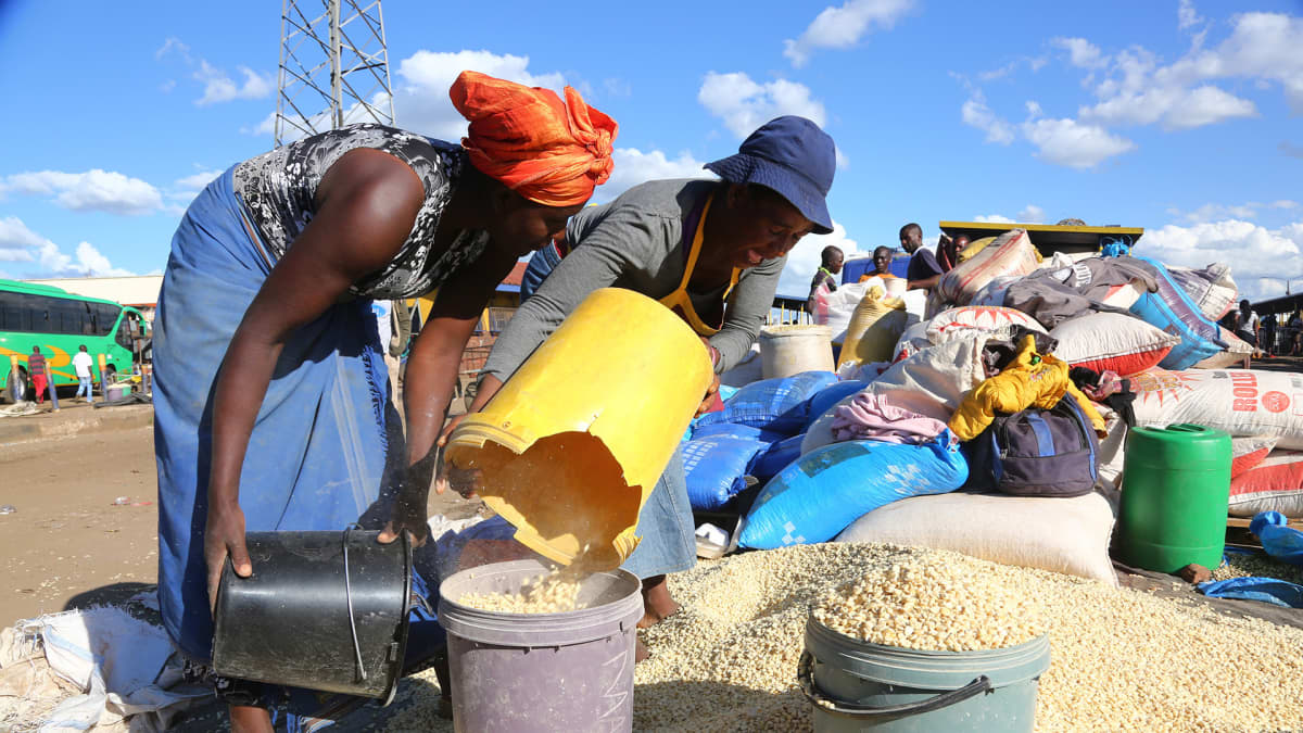 Maissin myyntiä Hararessa, Zimbabwessa.