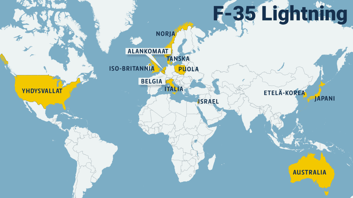 Kartta maista, joissa F-35 Lightning käytössä.