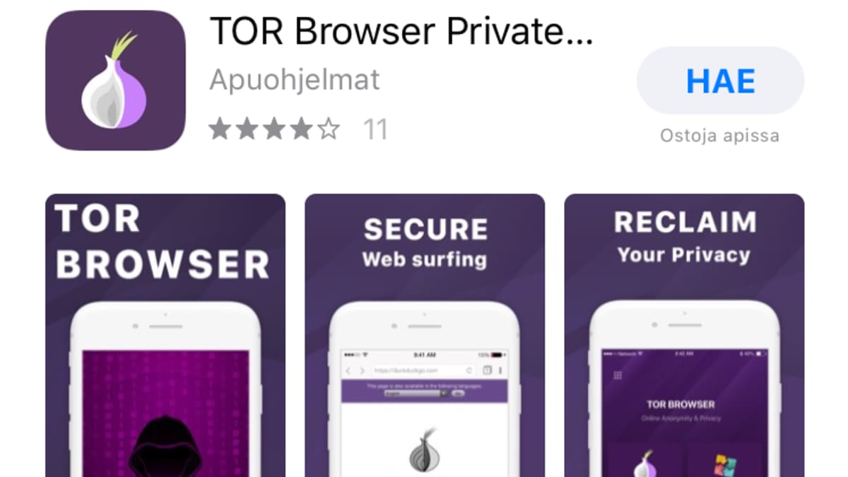 Tor-sovellus sovelluskaupassa.