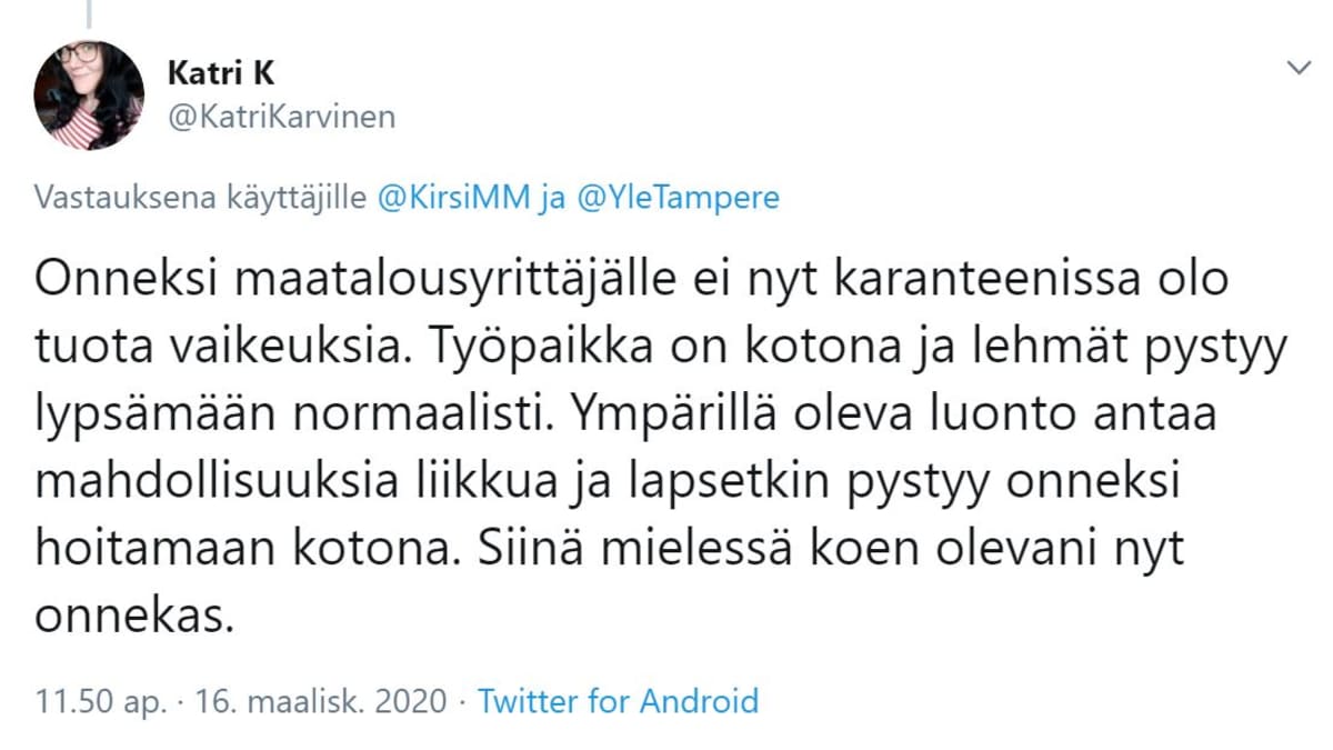 Katri Karvisen twiitti etätyöstä