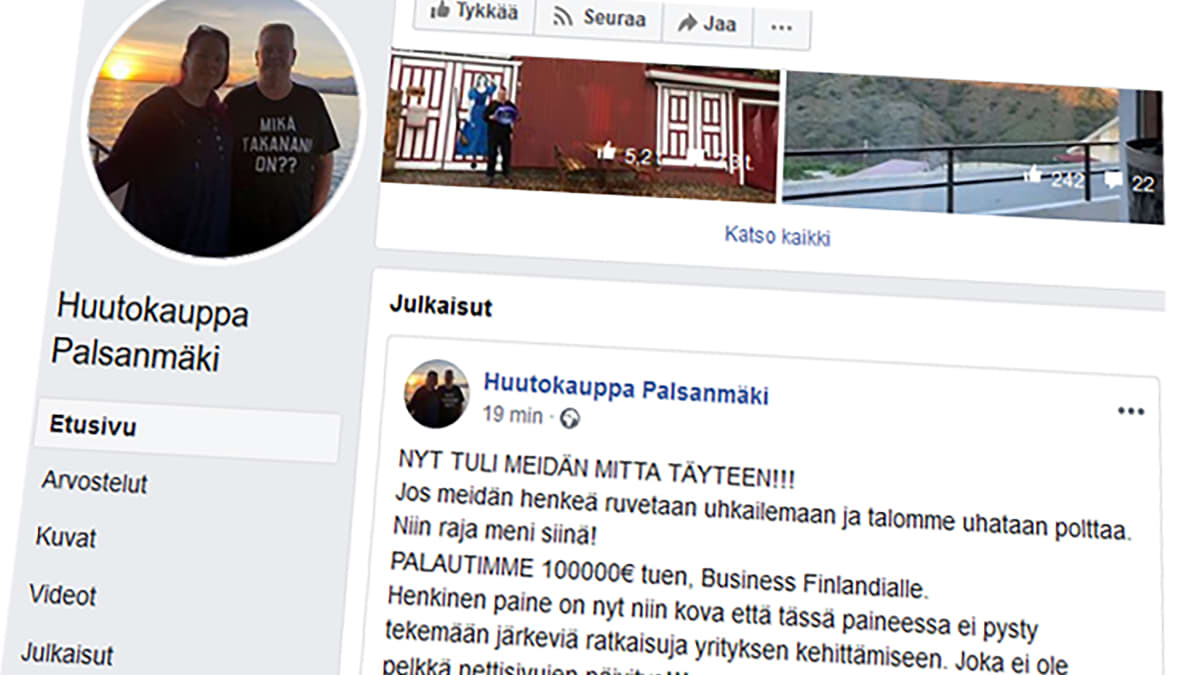 Kuvakaappaus Palsanmäkien Facebookista.