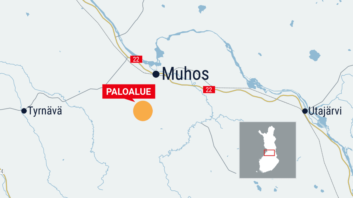 Muhos ja metsäpaloalue kartalla.