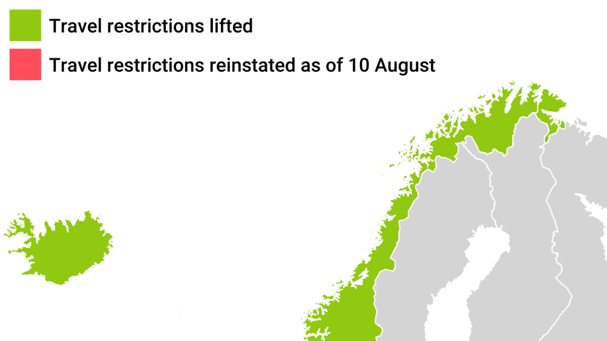 Travel restrictions between Finland and other Europe now and as of 10 August.
