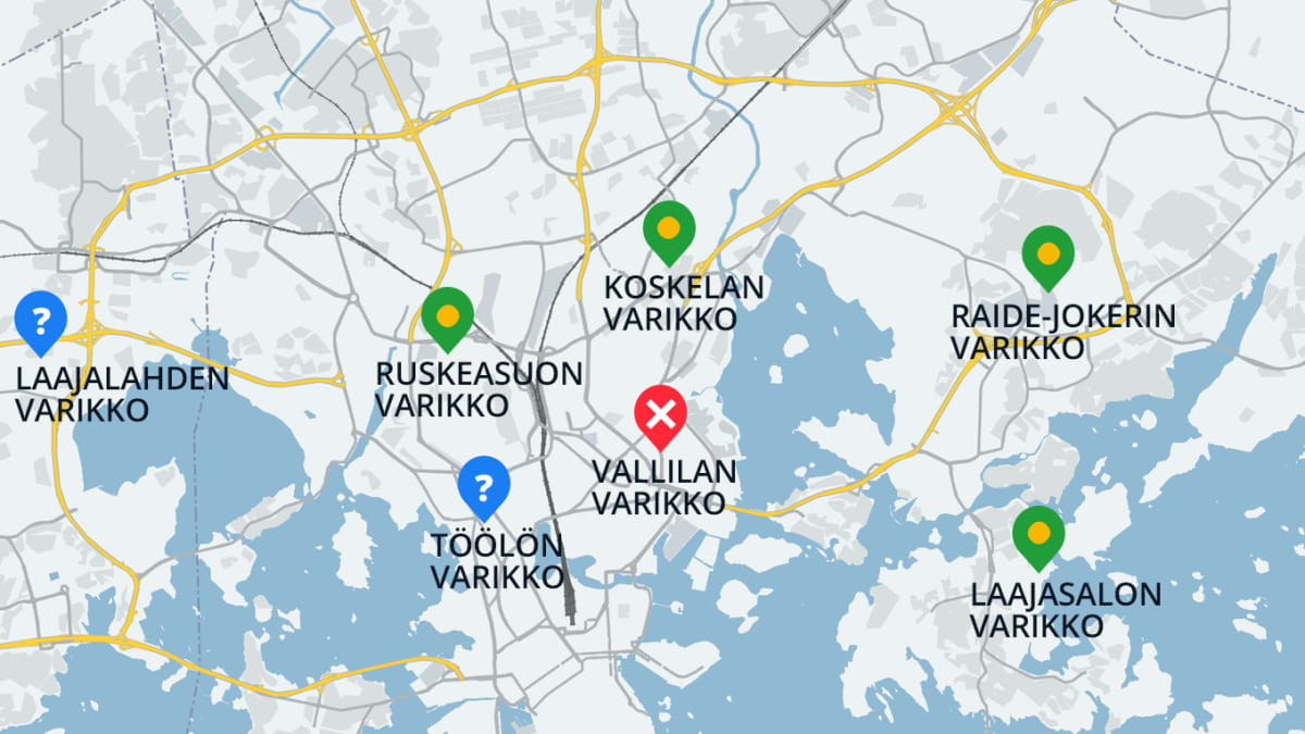 Helsinkiin rakennetaan tällä vuosikymmenellä neljä uutta raitiovaunuvarikkoa: Ruskeasuolle, Laajasaloon, Roihupeltoon ja Koskelaan, jossa nykyinen varikko uudistetaan täysin. Töölön varikosta on tarkoitus luopua. Vallilan varikko on korjaamona. Lisäksi Espooseen ja Vantaalle rakennetaan mahdollisesti tulevaisuudessa omat raitovaunuvarikkonsa.