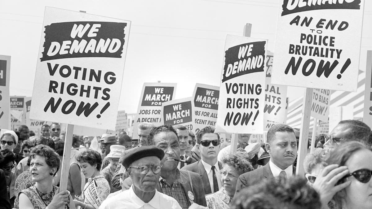 Kansalaioikeusliikkeen mielenosoitus Washingtonissa elokuussa 1963.