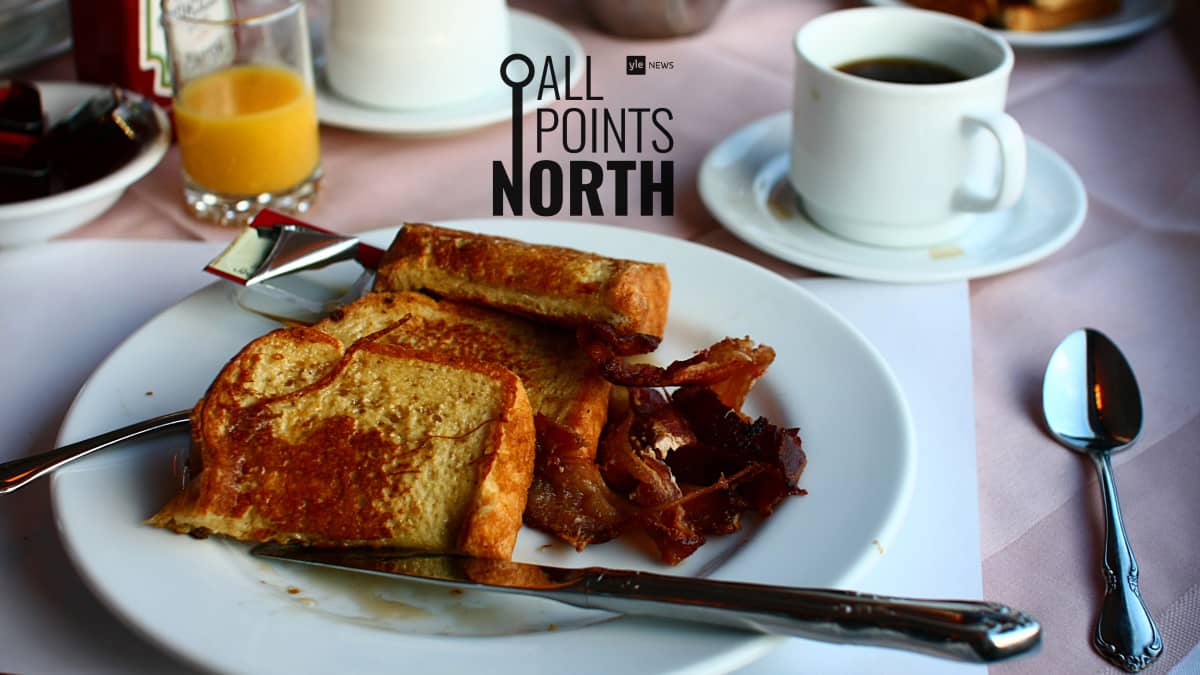 Photo of French toast breakfast featuring the All Points North podcast logo.