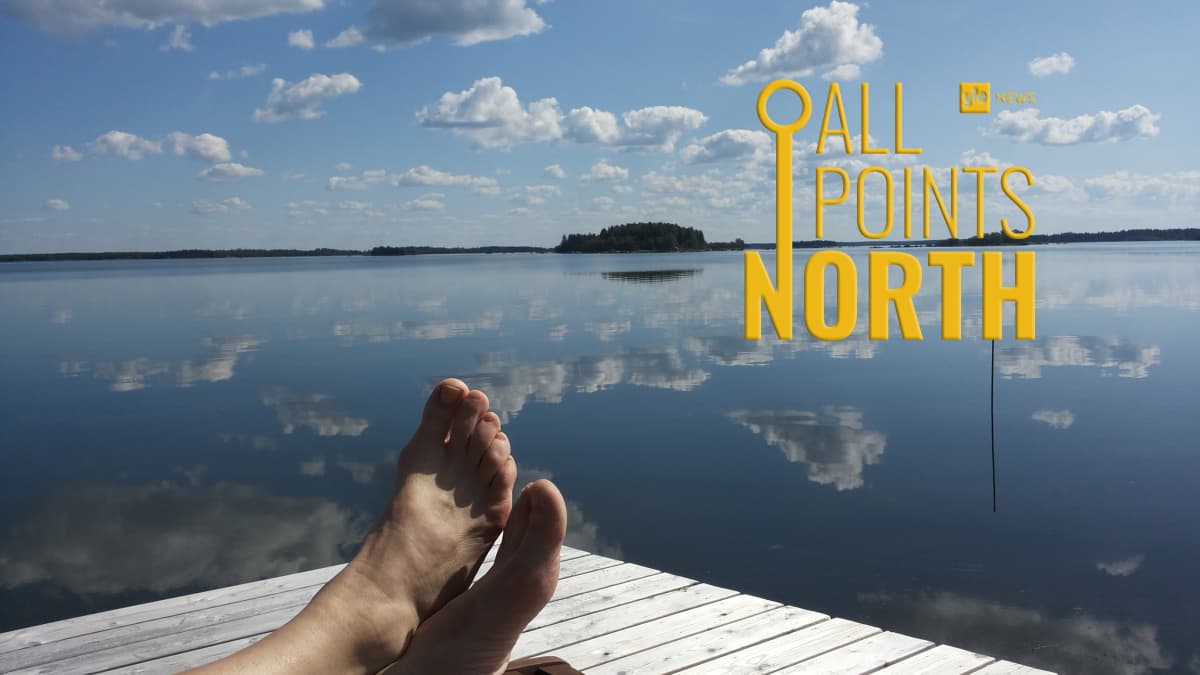 Photo of a seaside dock featuring the All Points North podcast logo.
