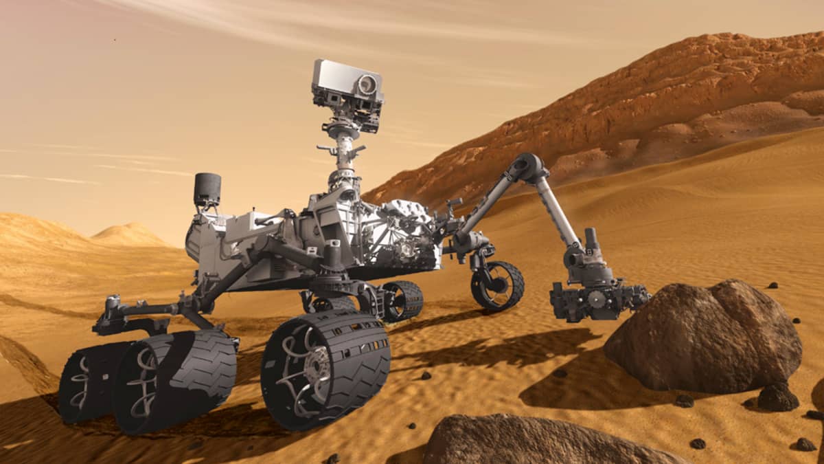 Havainnekuva Curiosity-mönkijästä Marsissa.