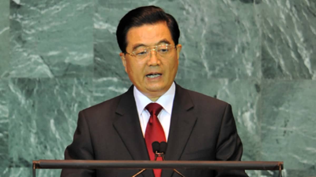 Kiinan presidentti Hu Jintao puhui YK:n ilmastokokouksessa 22. syyskuuta 2009.