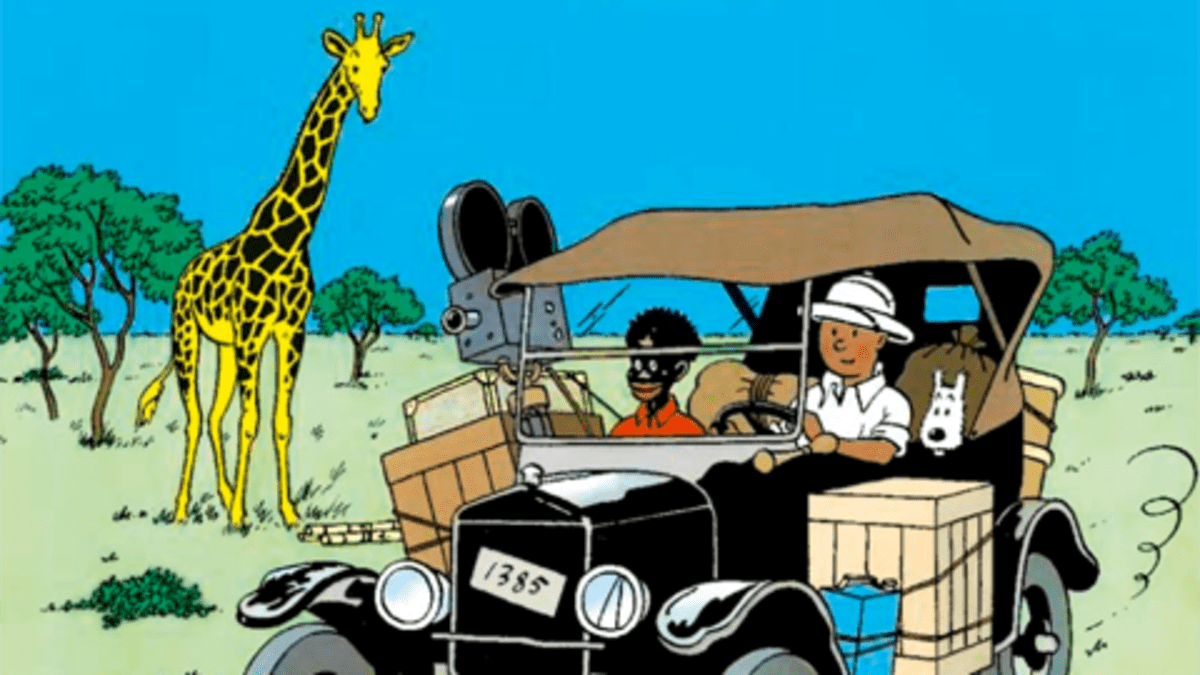 Yksityiskohta Tintti Afrikassa -sarjakuva-albumin kannesta.