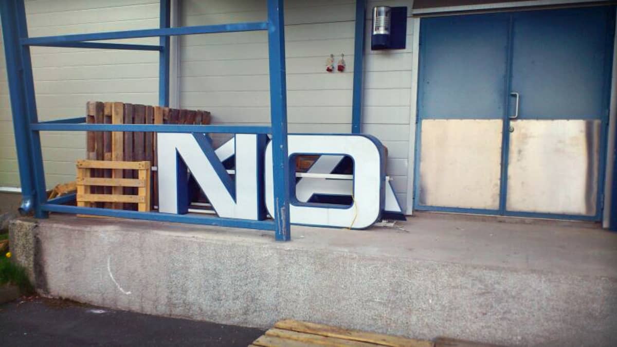 A dismantled Nokia sign at Oulu's Technology Village.
