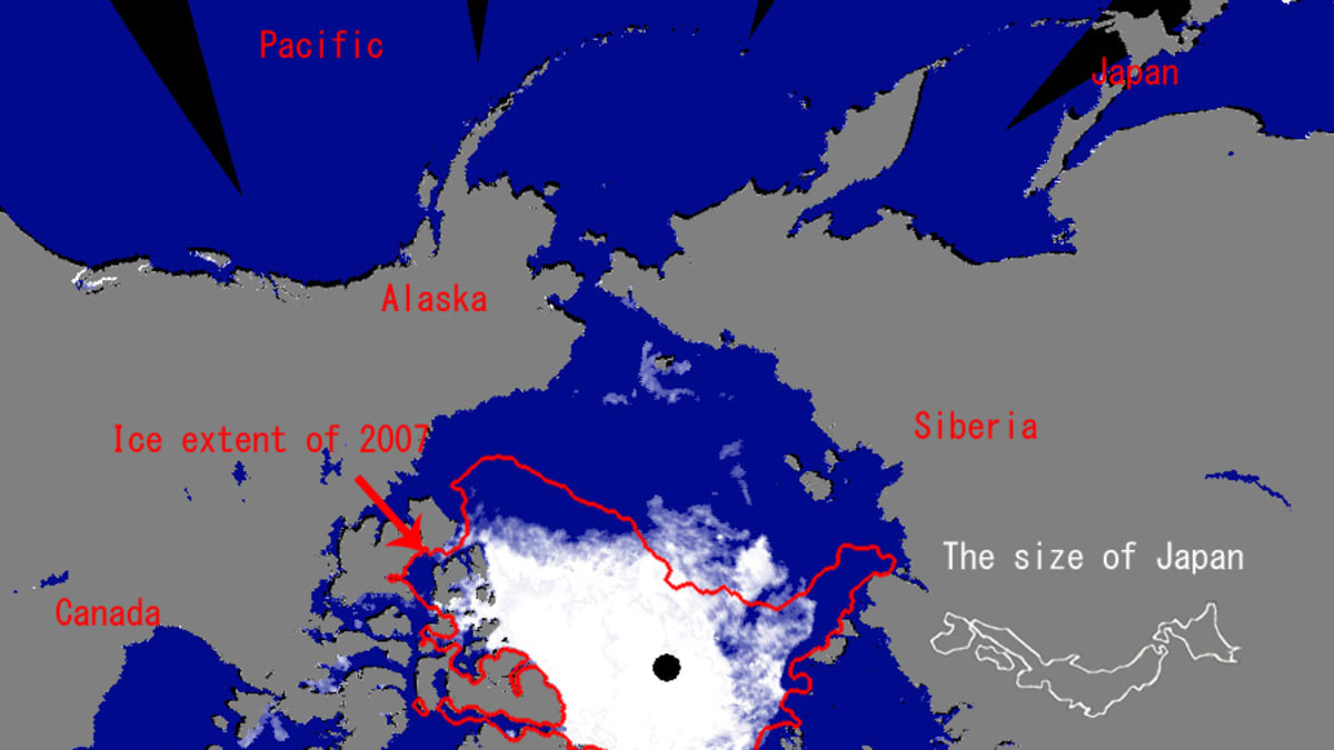 Havainnekuva Pohjoisnavan jääpeitteestä.