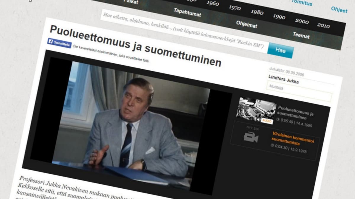 Suomettumista tuoreeltaan 70-luvulla kommentoi mm. pitkäaikainen ministeri Johannes Virolainen.