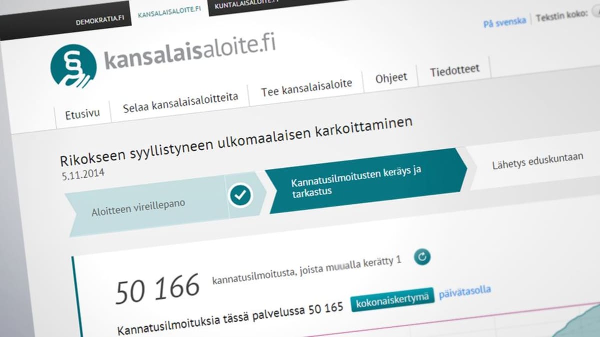 Kuvakaappaus kansalaisaloite.fi -verkkosivuilta.
