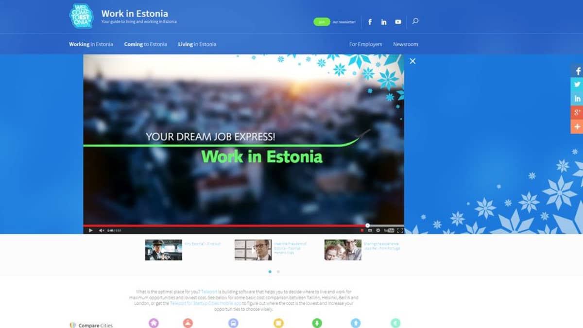 Suomi on Work in Estonia -verkkopalvelun ensimmäinen kohdemaa.