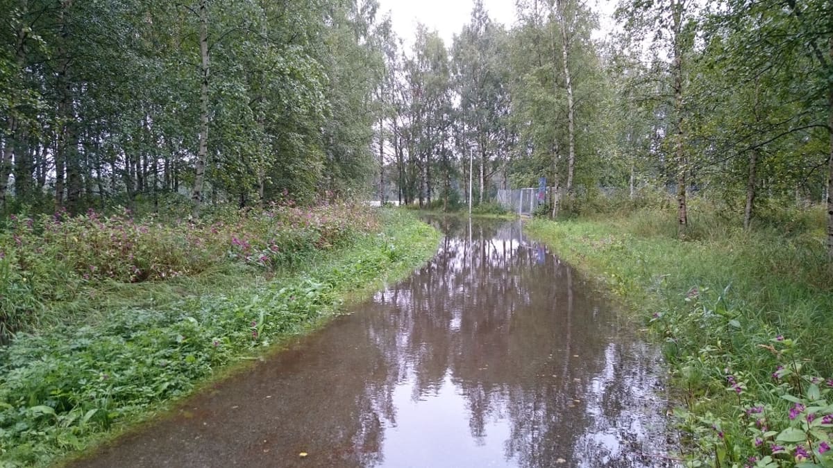 Vesi lainehtii pyörätiellä Vaasassa.