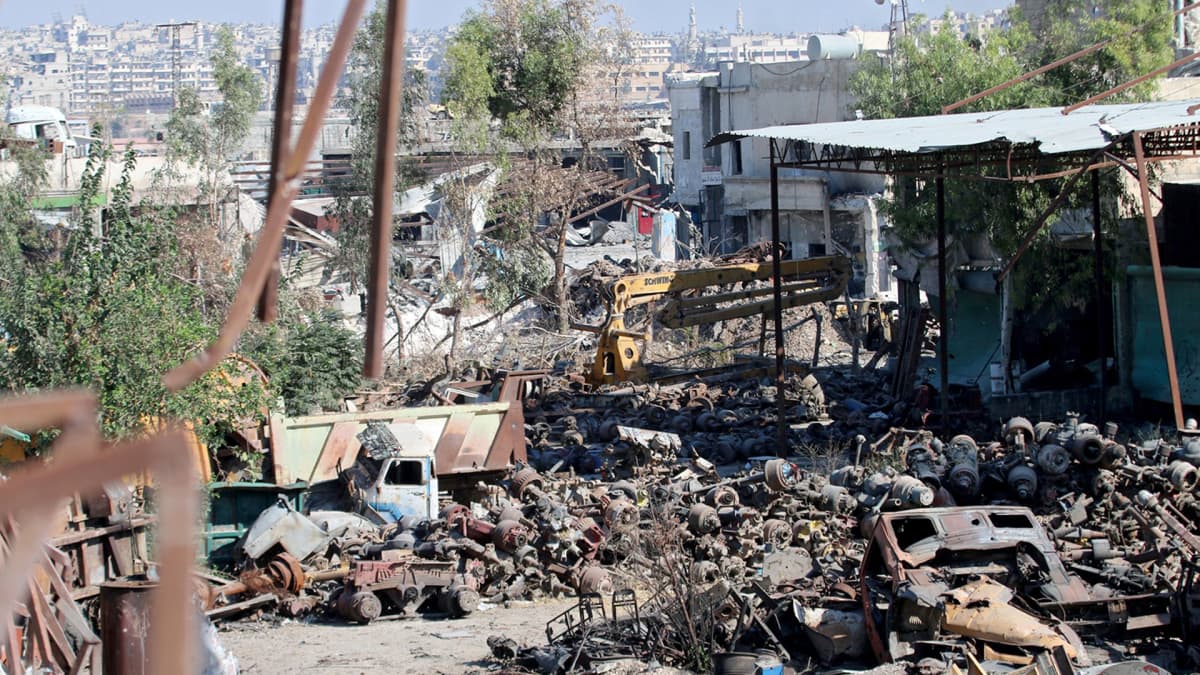Tuhoutunut al-Ramousehin alue Aleppossa 9. syyskuuta.
